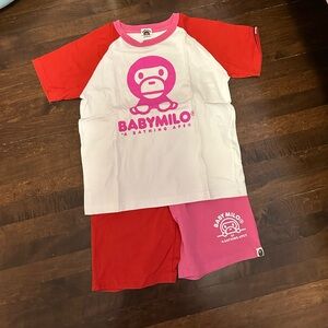A Bathing Ape (BABY MILO) Kids Pink & Red Raglan Matching Set